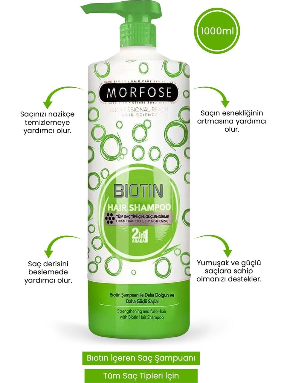 MORFOSE ŞAMPUAN 1000ml YEŞİL SERİ BIOTIN