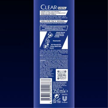 CLEAR MEN ŞAMPUAN 350ml Hızlı Stil 2'si Bir Arada