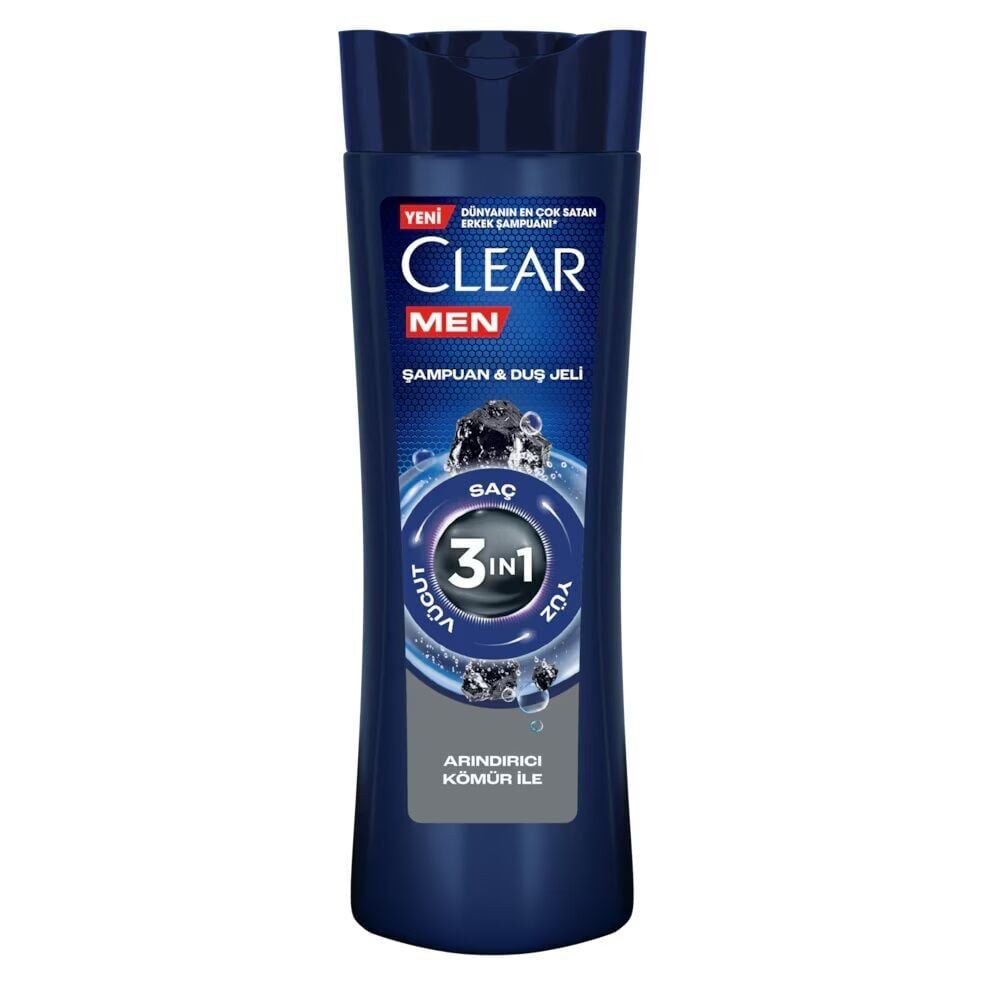 CLEAR MEN ŞAMPUAN & DUŞ JELİ 350ml 3 ın 1 Arındırıcı Kömür İle