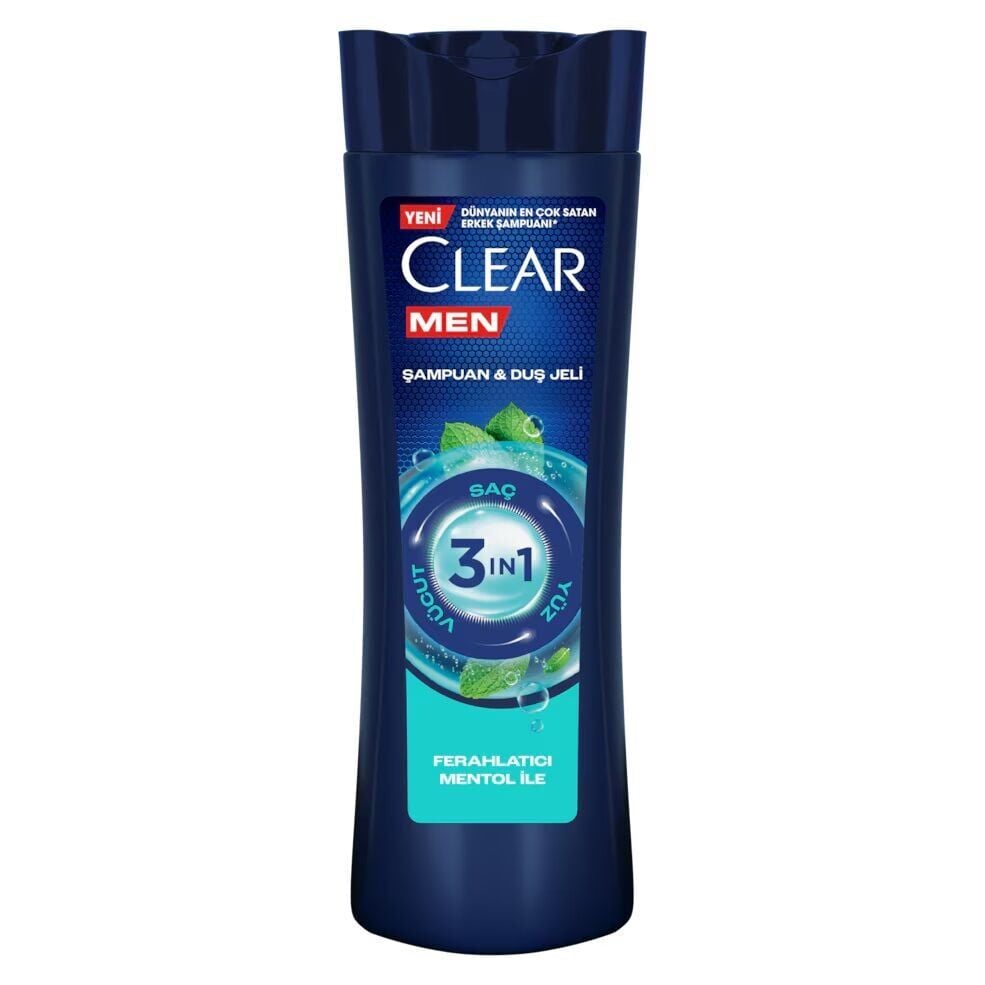 CLEAR MEN ŞAMPUAN & DUŞ JELİ 350ml 3 ın 1 Ferahlatıcı Mentol İle