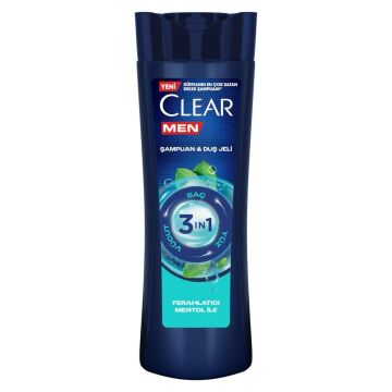 CLEAR MEN ŞAMPUAN & DUŞ JELİ 350ml 3 ın 1 Ferahlatıcı Mentol İle