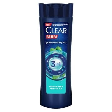 CLEAR MEN ŞAMPUAN & DUŞ JELİ 350ml 3 ın 1 Ferahlatıcı Mentol İle