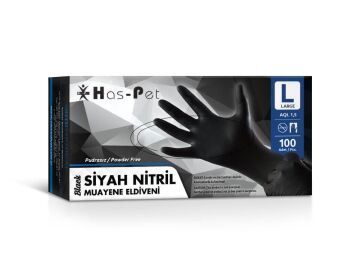 HAS-PET SİYAH NİTRİL ELDİVEN LARGE PUDRASIZ