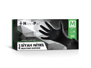HAS-PET SİYAH NİTRİL ELDİVEN MEDIUM PUDRASIZ