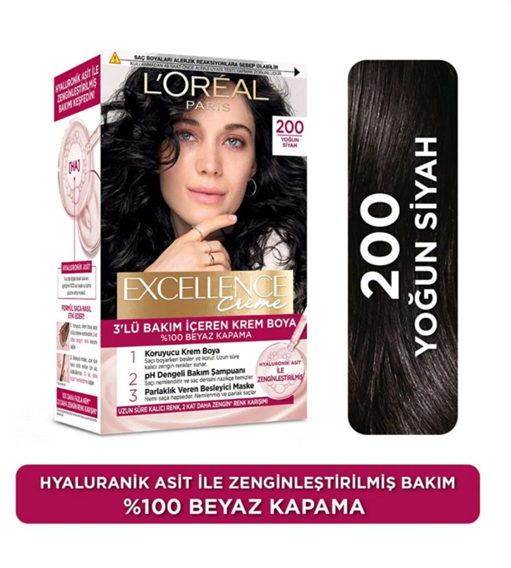 LOREAL EXCELLENCE SET SAÇ BOYASI CREME 200 Yoğun Siyah